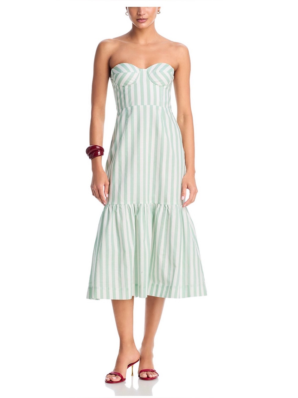 NWT Aqua Stripe Bustier Midi Dress Pistachio & White Stripe Strapless